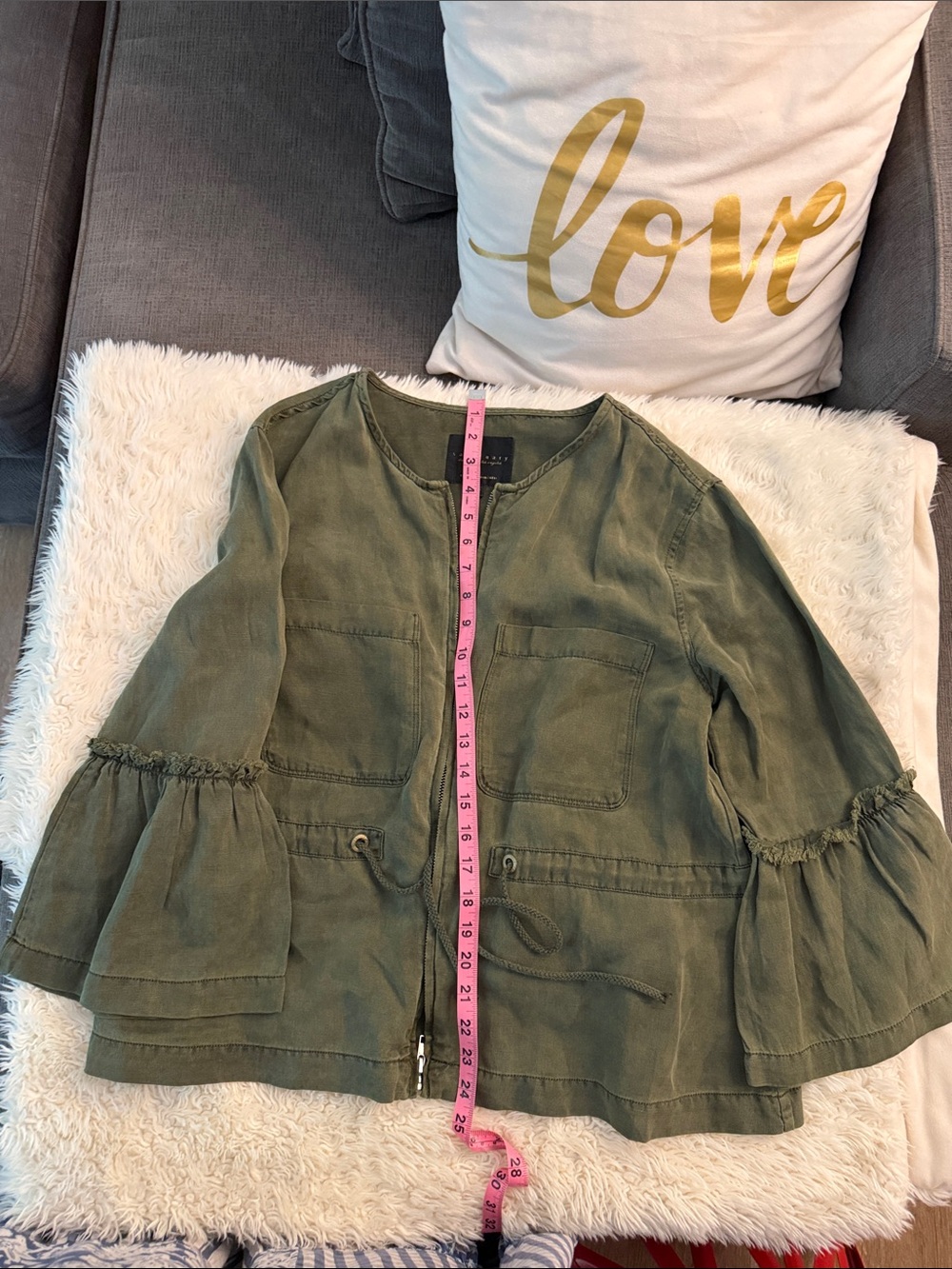 Olive Green Jacket with Ruffle Sleeves - Sanctuary Size Medium